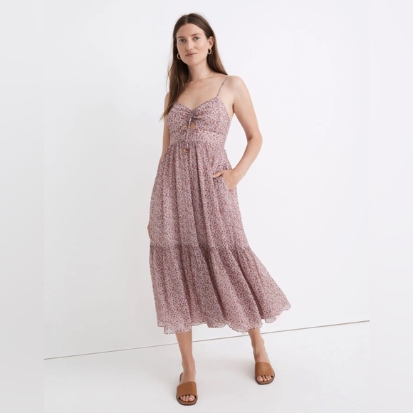 Seersucker Keyhole Tiered Midi Dress in Cottage Garden size 10 NWOT‎ - Picture 2 of 15